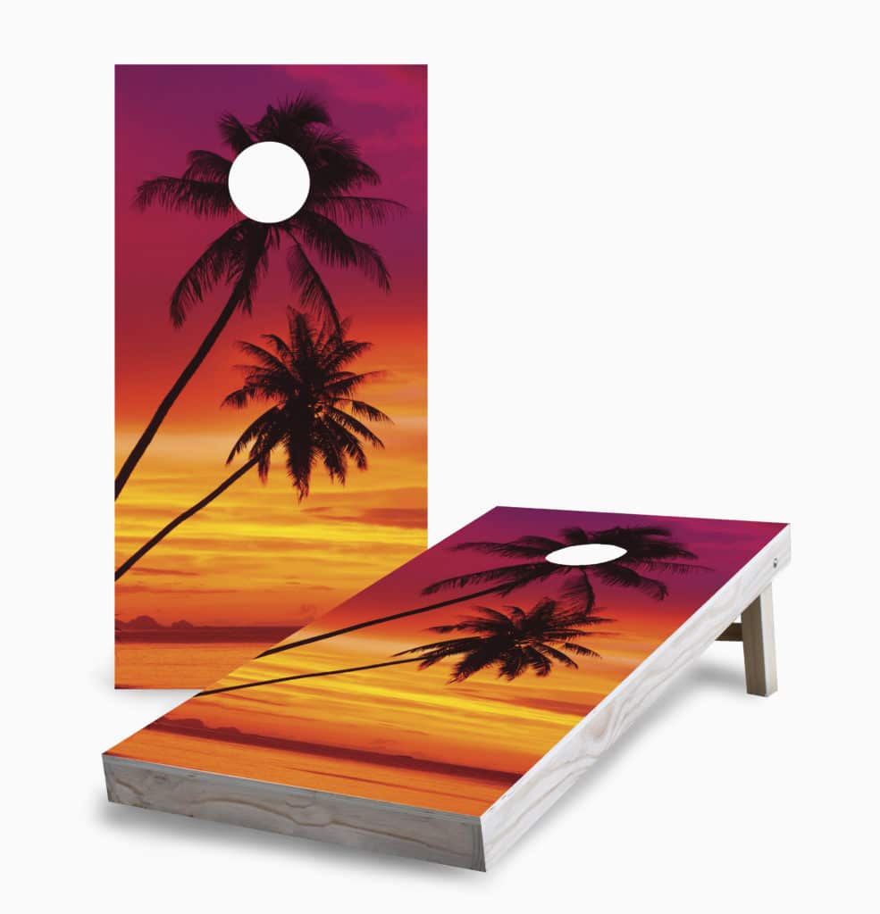 Sunset Palm Tree Cornhole Game