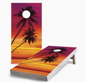 Palm Tree Sunset scaled - Sunset Palm Tree Cornhole Game - - Cornhole Worldwide