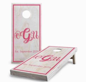 Monogram and Date Swirly scaled - Monogram and Date Swirled Cornhole Game - - Cornhole Worldwide