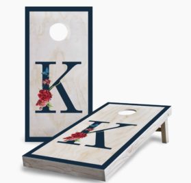 Floral Initials on Wood scaled - Floral Initials On Wood Cornhole Game - - Cornhole Worldwide