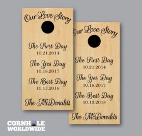 Our Love Story On Wood Cornhole Wraps - Our Love Story On Wood Cornhole Wraps - - Cornhole Worldwide