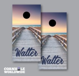 Personalized Sunrise Beach Boardwalk Wraps - Personalized Sunrise Beach Boardwalk Cornhole Wraps - - Cornhole Worldwide