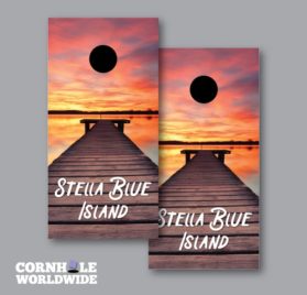 Personalized Sunset Beach Boardwalk Wraps - Personalized Sunset Beach Boardwalk Cornhole Wraps - - Cornhole Worldwide