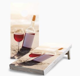 Red Wine Bottle on the Beach 1 scaled - Red Wine Bottle on the Beach Cornhole Game - - Cornhole Worldwide