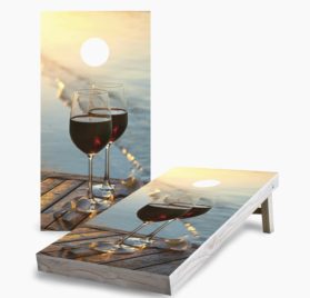 Sunset Red Wine on the Beach 1 scaled - Sunset Red Wine on the Beach Cornhole Game - - Cornhole Worldwide