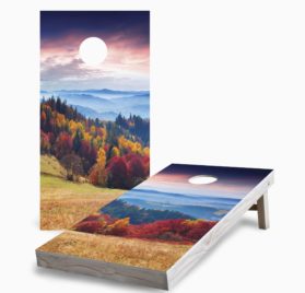 Sunrise Autumn Mountains 1 scaled - Sunrise Autumn Mountains Cornhole Game - - Cornhole Worldwide