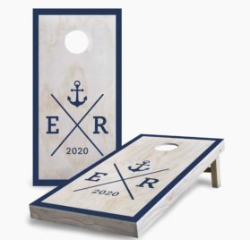 Initials and Date Anchor on Wood scaled - Initials and Date Anchor Cornhole Game - - Cornhole Worldwide