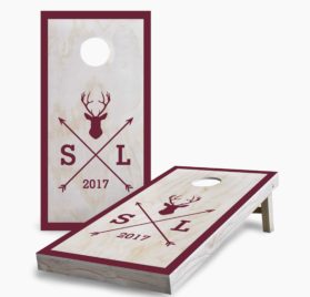 Initials and Date Deer on Wood scaled - Initials and Date Deer on Wood Cornhole Game - - Cornhole Worldwide