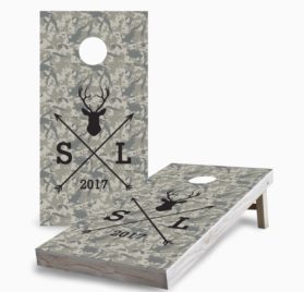 Initials and Date Deer with Camouflage scaled - Initials and Date Deer with Camouflage Cornhole Game - - Cornhole Worldwide
