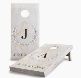 Initials and Date on Wood scaled - Initials And Date Laurel Wreath Cornhole Game - - Cornhole Worldwide