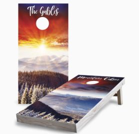 Personalized Sunset Winter Mountains 1 scaled - Personalized Sunset Winter Mountains Cornhole Game - - Cornhole Worldwide