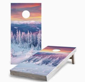 Sunrise Winter Mountain scaled - Sunrise Winter Mountains Cornhole Game - - Cornhole Worldwide