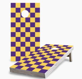 Checkerboard Purple and Yellow scaled - Purple and Yellow Checkered Cornhole Game - - Cornhole Worldwide