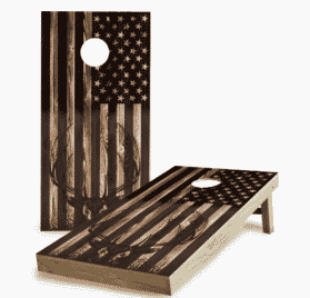 burnt wood american flag with deer head cornhole board design unfinished